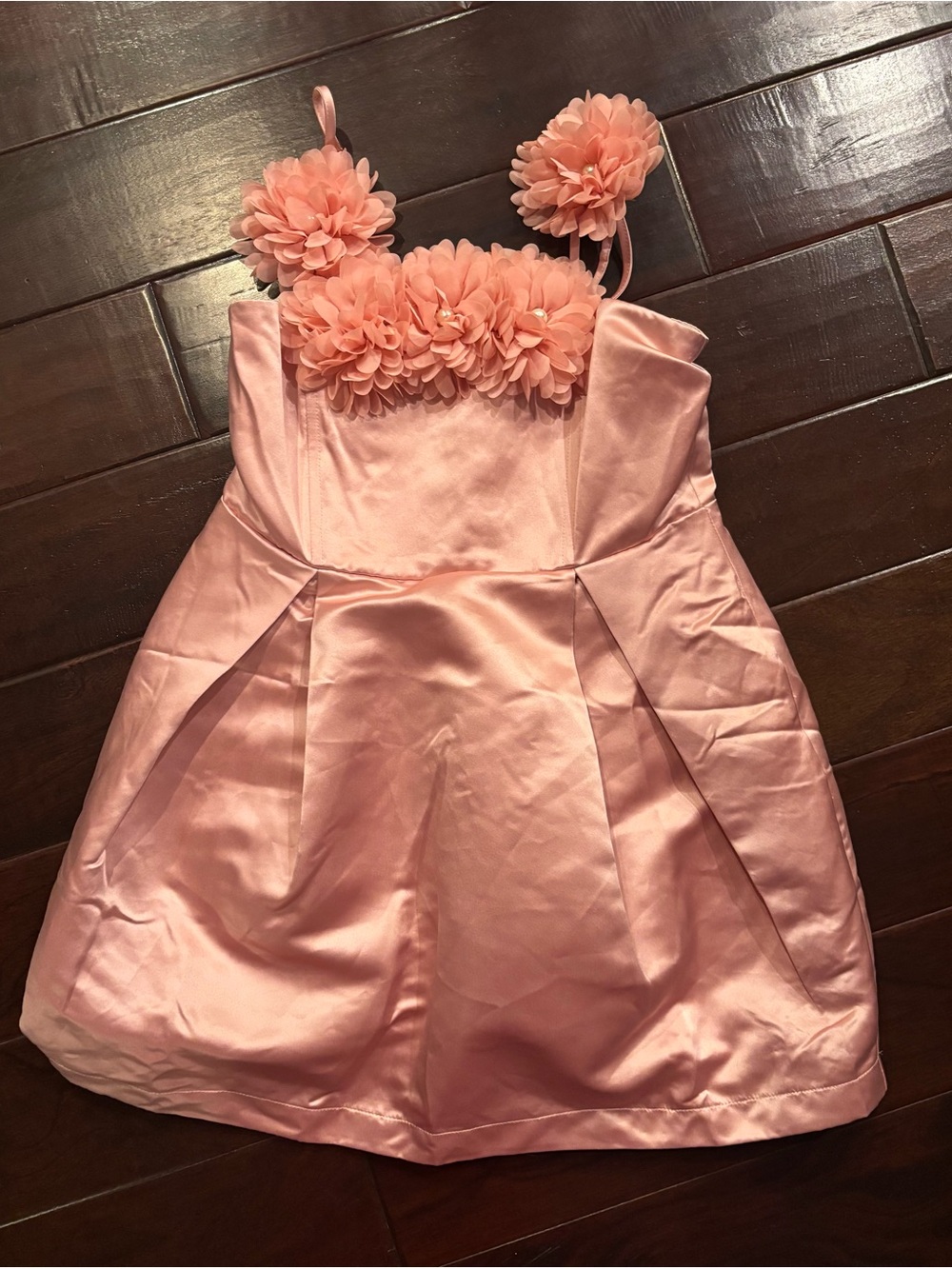 L’Atiste Floral Trim Pink Satin Mini Dress - Size Medium